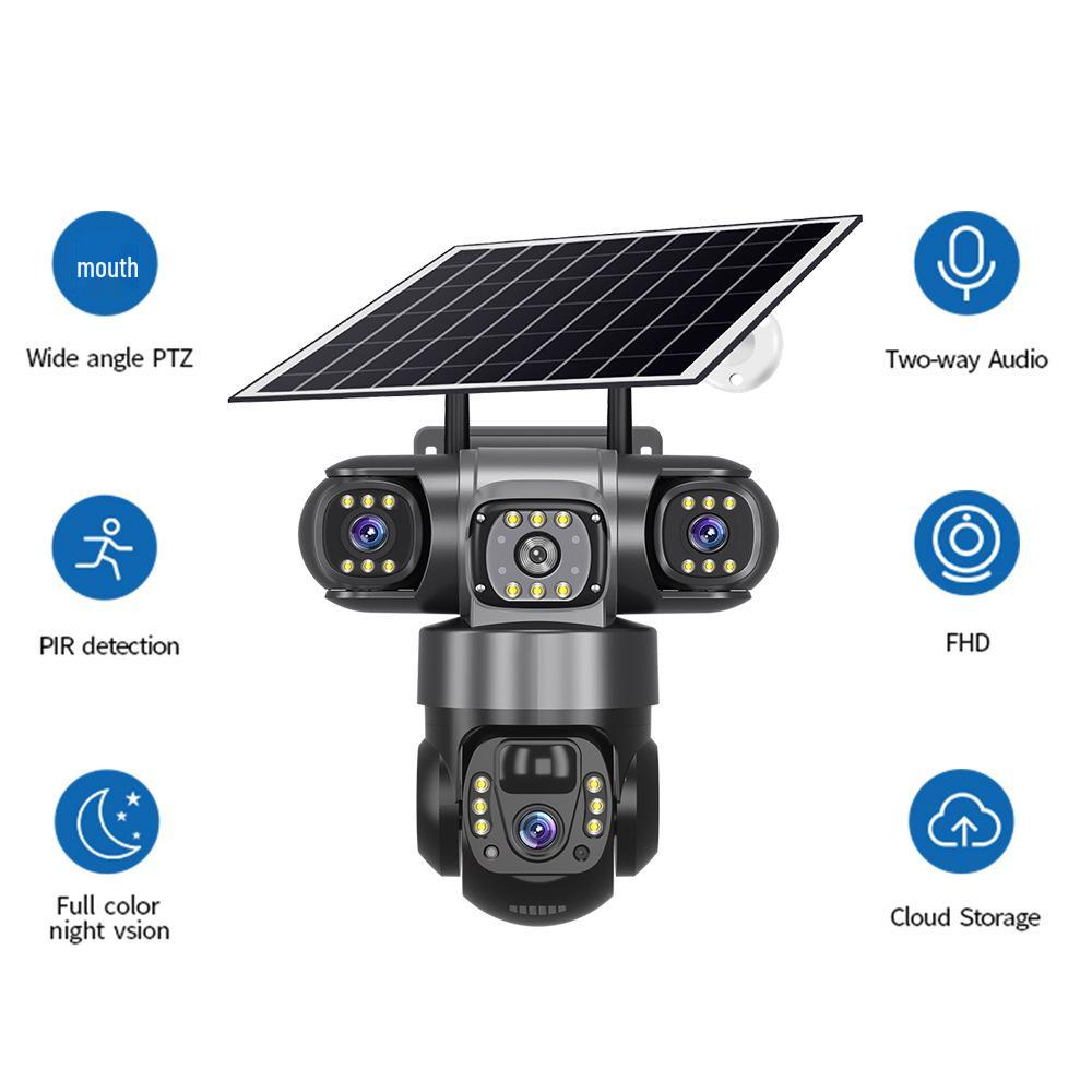 V380 Pro Outdoor 4G Solar Triple Lens Camera with 360° Rotation and Mobile Remote Control