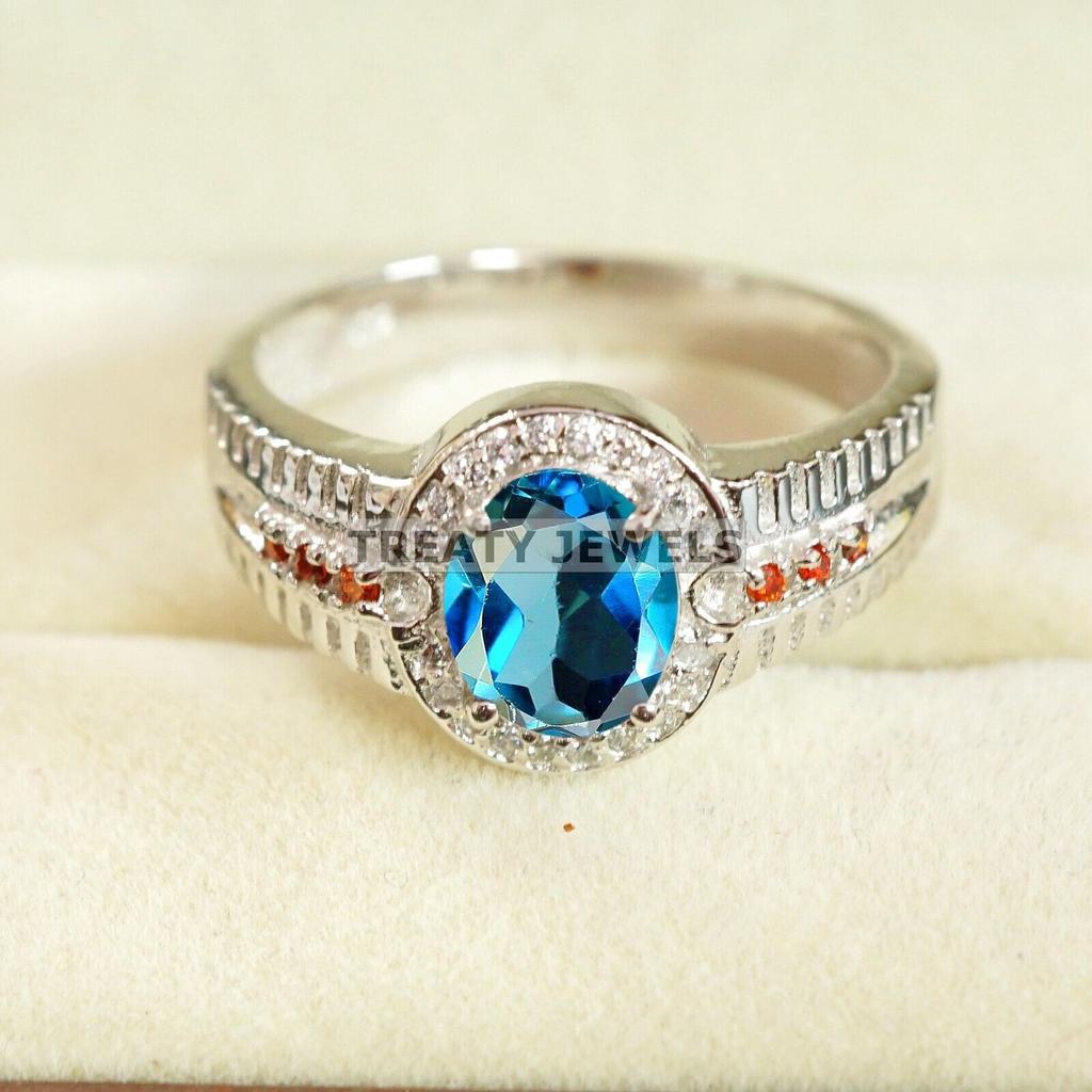 London Blue Topaz Oval Gemstone With 925 Sterling Silver Ring For Men's #B213 JL375675938123