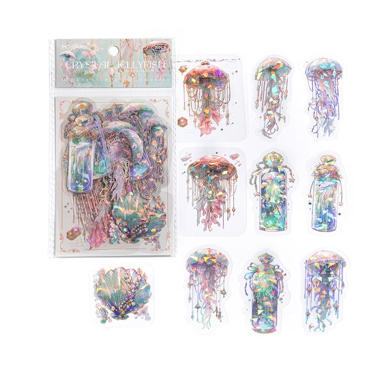 20pcs Laser Sticker Jellyfish Series Dreamlike Watercolor Ocean Handmade DIY Decorative Collage Material
