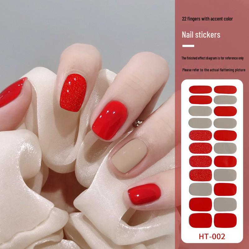 22-Finger Cross-Border Color Block Nail Stickers - No-Bake Gel Full Cover
