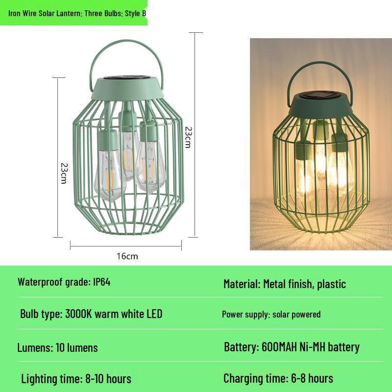 Wrought Iron Solar Garden Lantern - Decorative Outdoor Light for Courtyard and Villa.