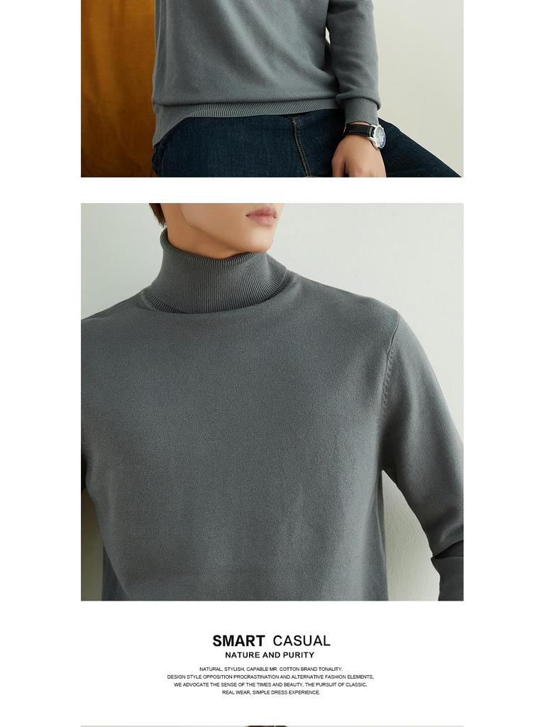 Korean Style High Neck Loose Fit Plus Size Men's Knitted Sweater - Non-Wool, Solid Color, Autumn/Winter