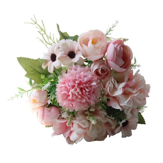 Artificial Flowers Bunch Realistic Faux Silk Flowers Long-Lasting Hydrangea Rose Fake Flowers