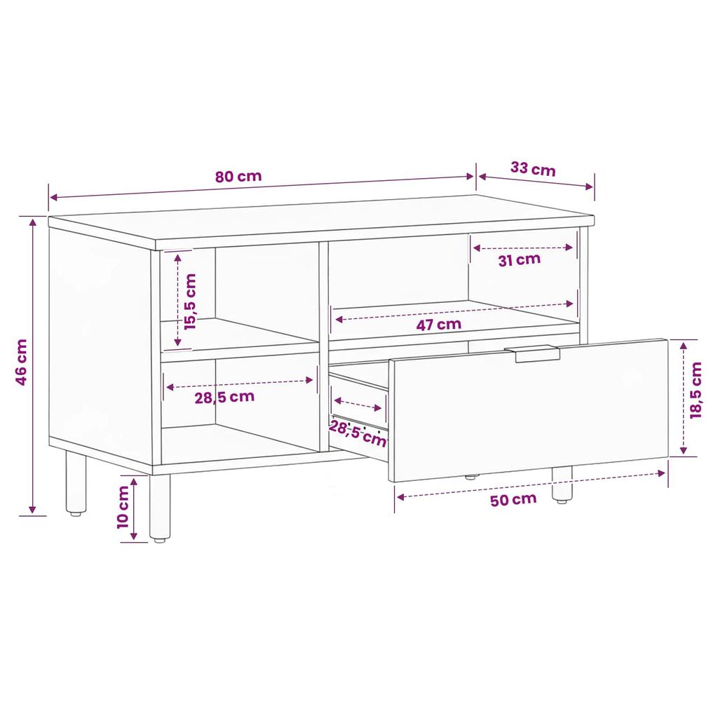 TV Stand White Washed Surface 80 x 33 x 46 cm
