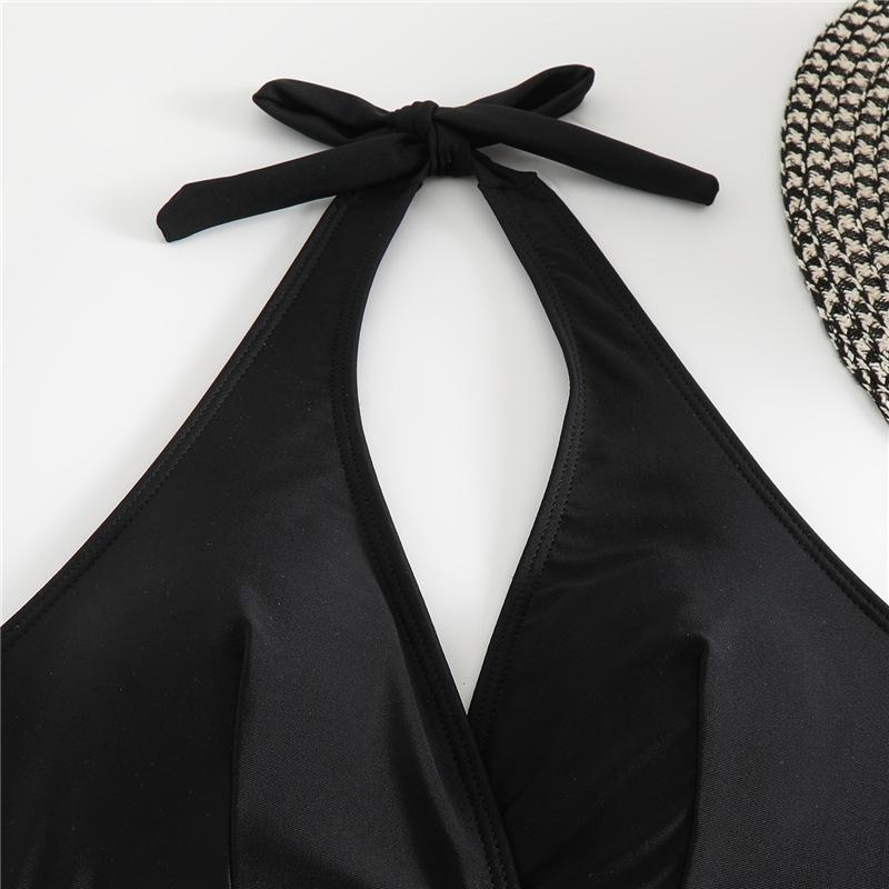 1011 European and American new sexy bikini solid color webbing split women's bikini swimsuit set