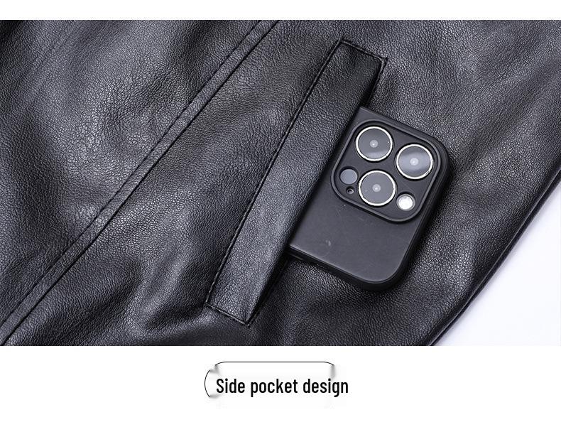 Men's Trendy PU Leather Jacket: Baseball Collar, Plus Size, Autumn/Winter, Dad Style