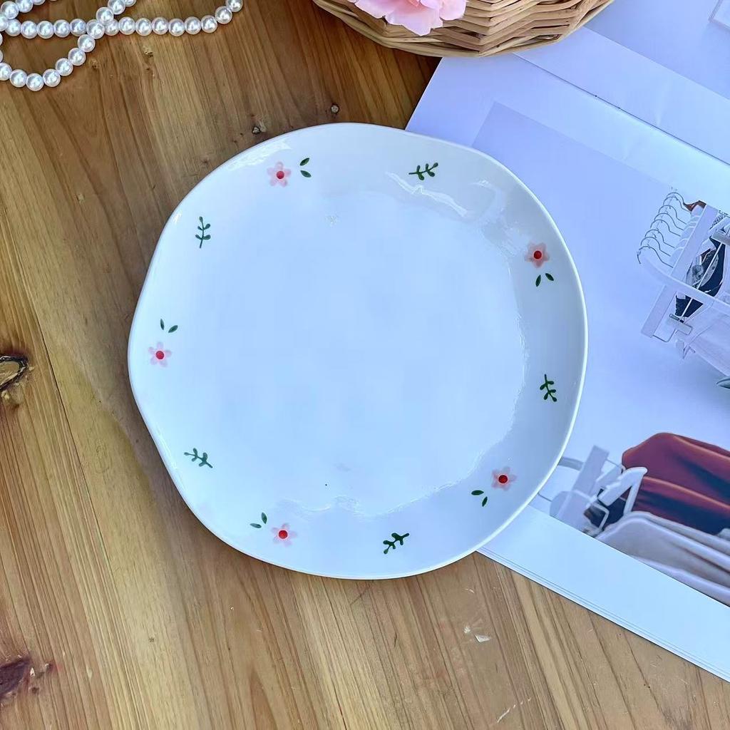 Ins Wind Irregular Floral Hand-squeezed Ceramic Cake Plate, Cute Underglaze Color High-value Dessert Bread Plate Deep Plate