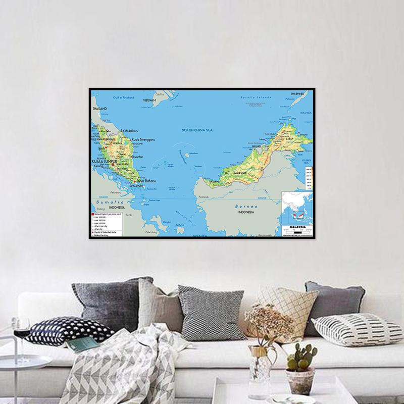 Geographic Map English Map Malaysia Map Canvas Painting Living Room Home Decoration Children School Supplies
