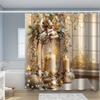 Christmas Shower Curtain Set Golden Candleholder Pattern Waterproof Polyester Machine Washable Arts-Themed Festive Decor