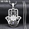 Hamsa Hand Ankh Lotus Halskette für Frauen Männer Edelstahl Silber Farbe Ägypten Auge des Horus Halsketten Schmuck N8075S02