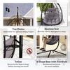 Hanging Egg Chair Outdoor Indoor Garden Swing Chair with Folding Basket, Thickened Cushion, Garden Hanging Chair with Stand, Headrest for Patio