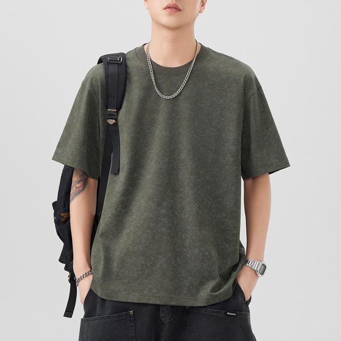 New Summer Short-sleeved T-shirt for Men's Cloud-dye Loose T-shirt Versatile Casual Five-point Sleeves