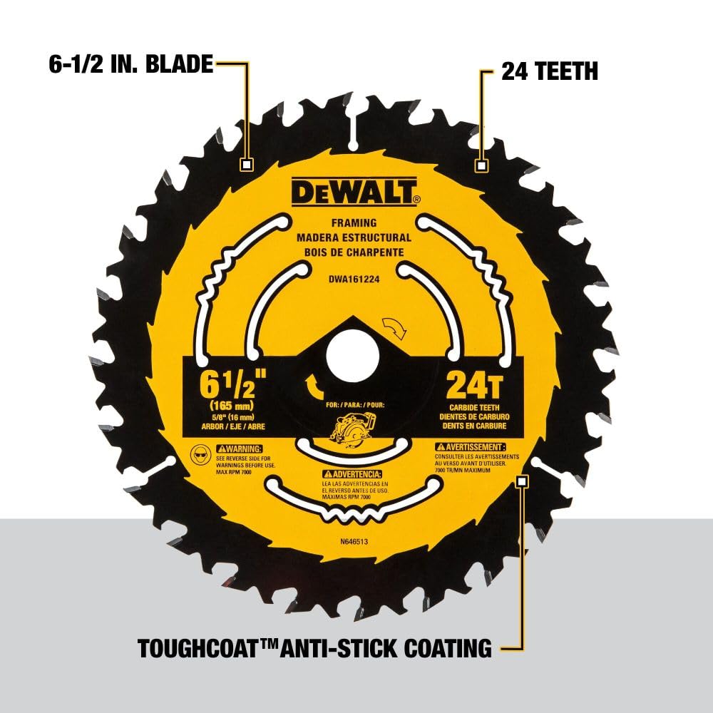 Circular Saw Blade, Tungsten Carbide, 24 Teeth, 6-1/2-In. DWA161224