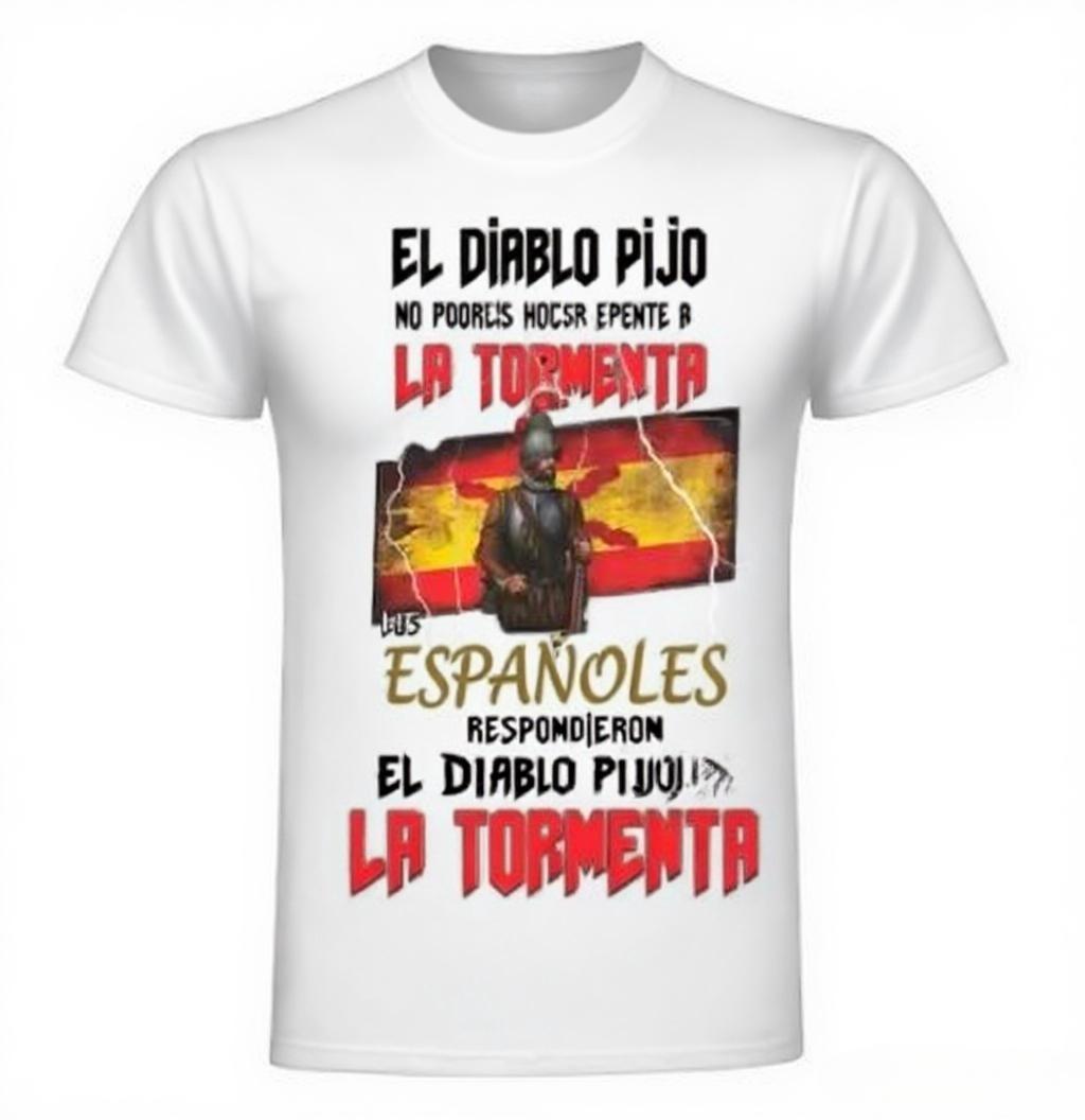 

Spanish Rock Tshirt EL DIABLO PIJO Vintage Soldier Graphic Tee Red Yellow Flag Design Bold Statement Cotton Shirt M