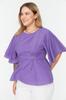 Women's Style Plus Size Purple Woven Tie Detailed Blouse