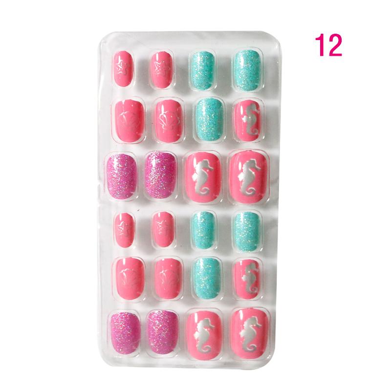 24pcs/box Candy Kids False Nail Cartoon Full Cover Press On Fake Nails Tips Kawaii Acrylic Artificial Fingernails for Girls