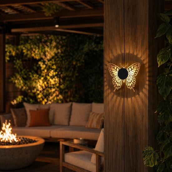 Solar Wall Light, Metal Butterfly Solar Light, Butterfly Pattern Projection Lamp, Outdoor Waterproof Fence Light for Yard Patio Garden Backyard Post