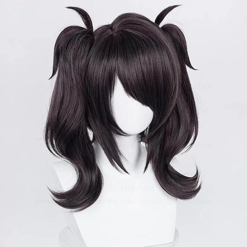 Game Ame Angel-chan Cosplay Wig Rain Short Black Double Ponytails Heat Resistant Synthetic Hair OMG Kawaii Anime Wigs + Wig Cap