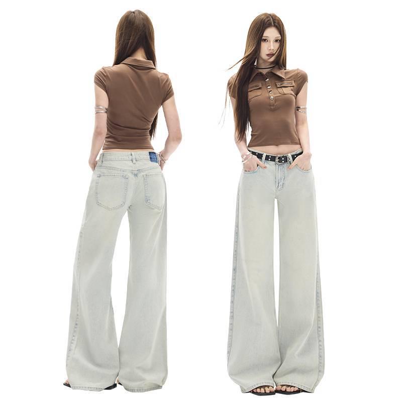 American Retro Low-Waist Light Blue Loose Slimming Straight Leg Extra Long Jeans Extra Small