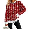 Women's Christmas Print Crewneck Sweatshirt with Scalloped Wavy Hem Casual Holiday Top
