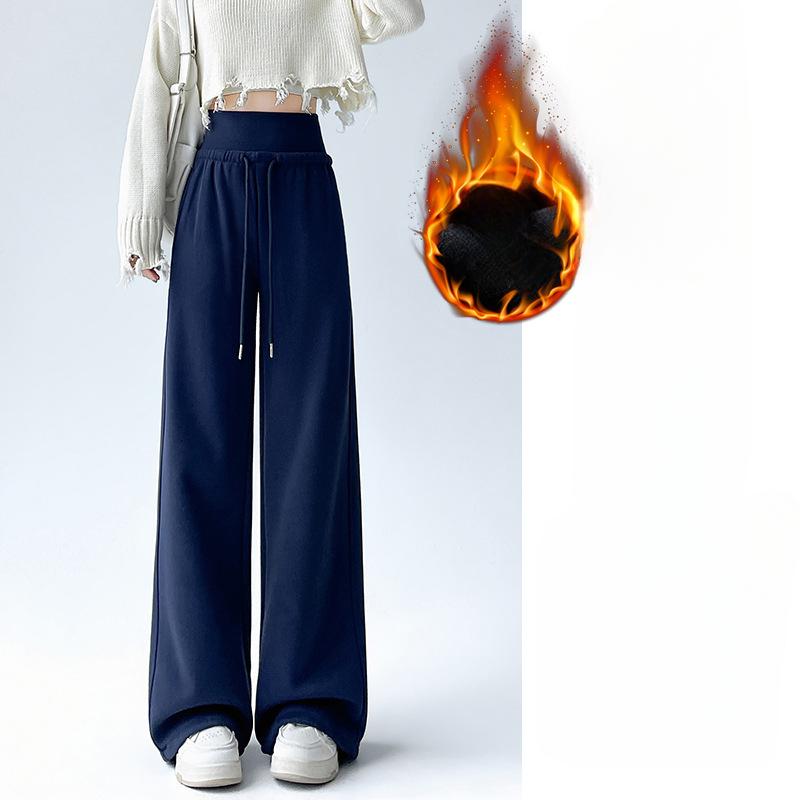 

Серые брюки с двойной талией и широкими штанинами для женщин на осень и зиму, плюс бархатная утолщенная свободная повседневная драпированная прямая спортивная модель с высокой талией 2XL