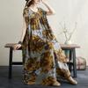 Summer Cotton Hemp Printed Artistic Loose Large Medium Long Dress for Women Casual Dresses