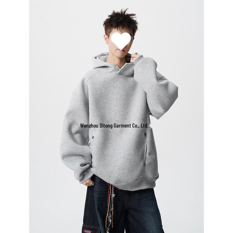 Men's American-Style Heavyweight Half-High Collar Button-Up Hoodie - Autumn/Winter Trendy, Loose Fit, Plus Velvet, Thickened Jacket.