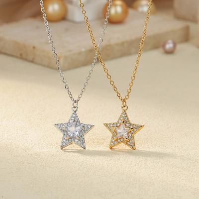 High-end Temperament Light Luxury Full of Zirconium Stars Gold-plated Pendant Necklace Women's Fashion Five-pointed Star Collarbone Chain New