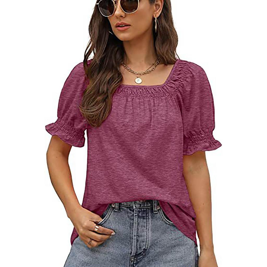 Women's Top Loose Version Of Casual Short Sleeve Fashion Square Neck T-shirt Top