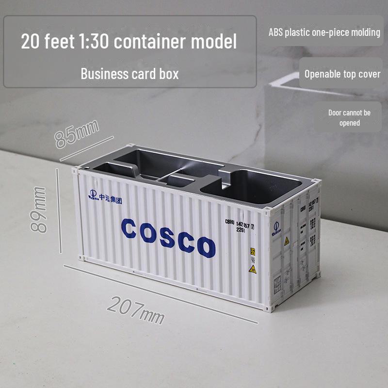 20ft Container Model Pen Holder & Business Card Box with Customizable Patterns/Text - Plastic Ornament