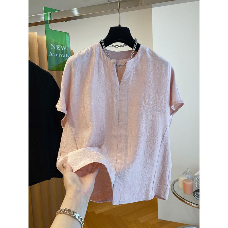 

Chinese Style Women s V-Neck Loose Fit Short-Sleeve Shirt - Summer 2026 Collection XL рожевий