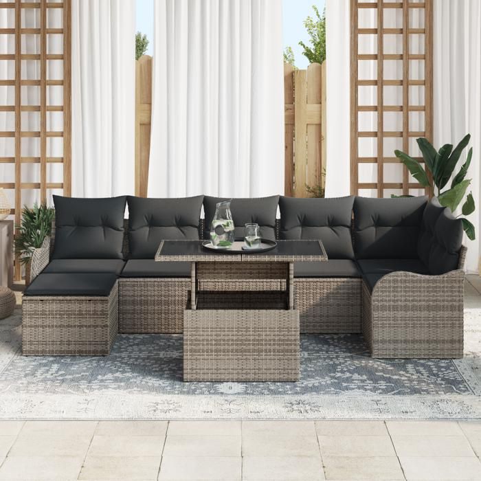 VidaXL Ensemble de Canapé de Jardin 8 Pièces avec Coussins en Poly Rotin Gris 3348505