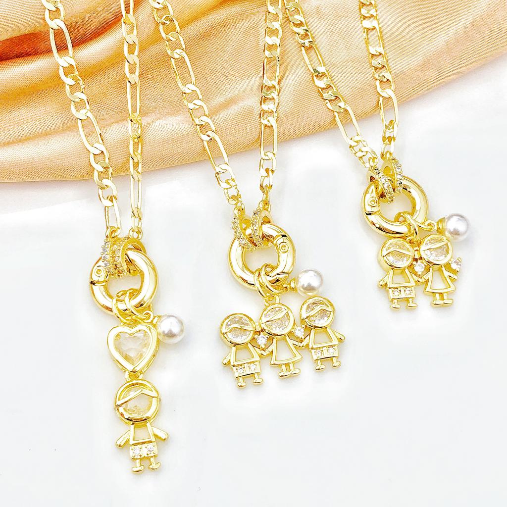 Gold-Plated Son Daughter Zircon Necklace Classic for Men Women Holiday Jewelry Party Pearl Gift Accessory High Quality