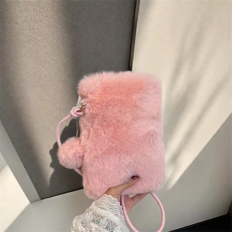 Furry Crossbody Phone Bag Women's Autumn Winter New Style Plush Shoulder Bag Soft Mobile Phone Square Pouch Female