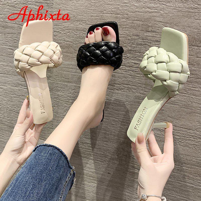 Fashion Aphixta 6 Cm Heels Slides Women Braided Rope Quality Weave Open Toe Flat Casual Slipper Leisure Sandal Female Beach Flip Flops