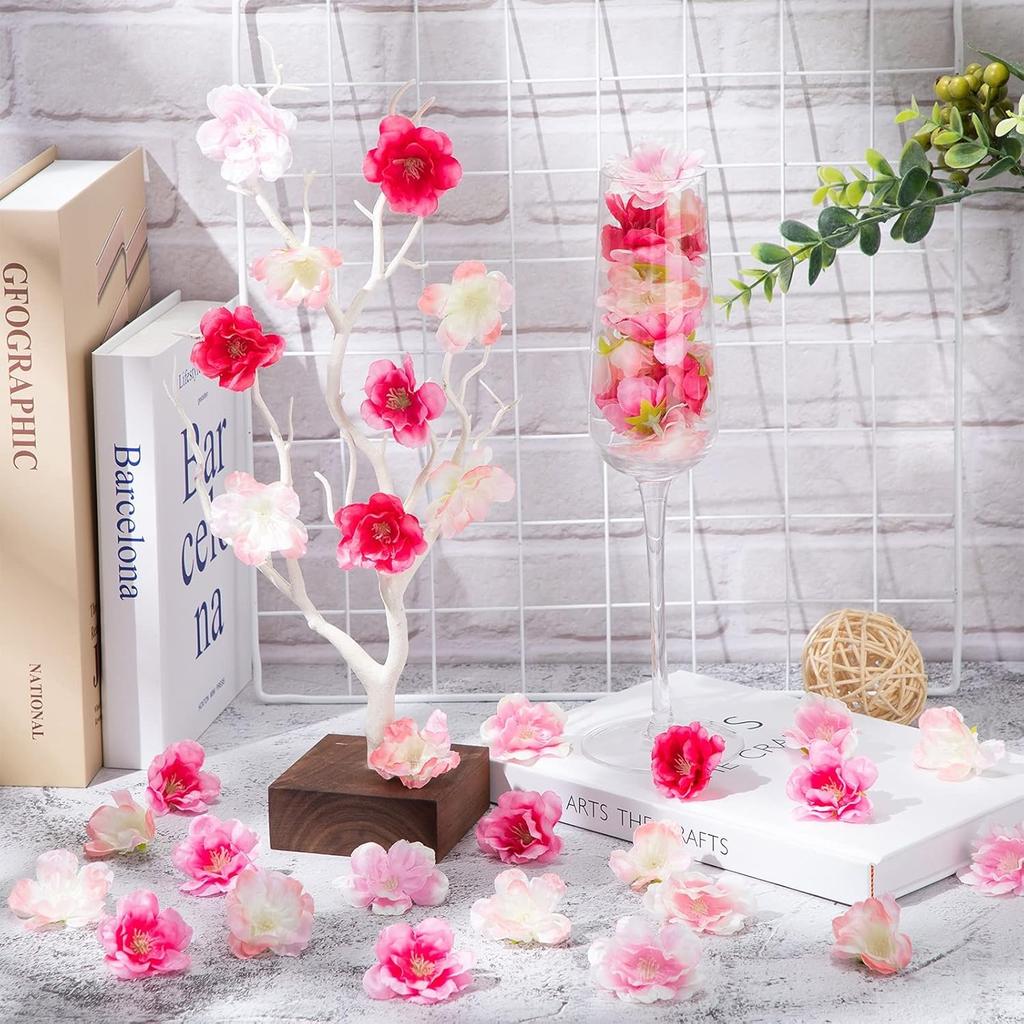 7/14Pcs Peach Blossom Petals Artificial Flower Heads Cherry Blossom Heads Home Room Decor Bridal Wedding Decoration Accessories