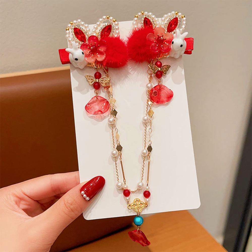 Hanfu Headwear Chinese Style Red Barrettes Princess Ancient Style Hair Clip  Kids
