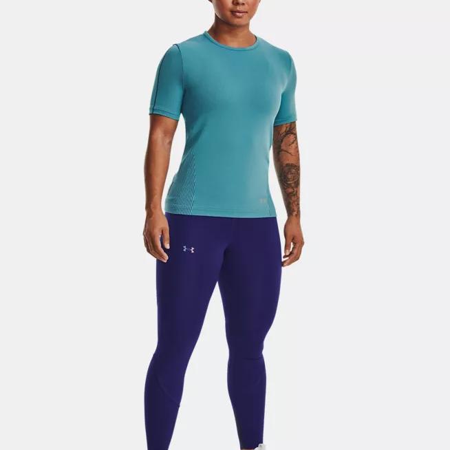 Under Armour Rush Series Solid Logo Embroidered Crew Neck Short Sleeve T-Shirt Women Tops Glacier-Blue 1373929-433