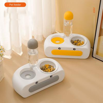 Yellow Duck Cat Bowl Double Bowl Automatic Drinking Water Feeding 2-in-1 Large Capacity Anti-upset Neck Protection Pet Supplies