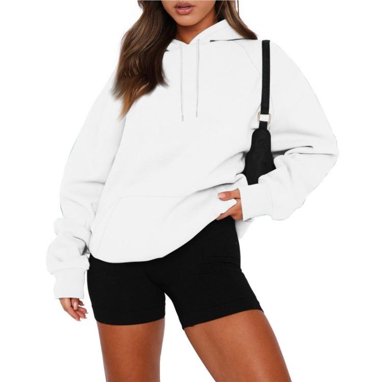 Plus Size Women's Velvet Hooded Sweatshirt Thickened Long Sleeve Pullover Solid Color Casual Autumn Fashion