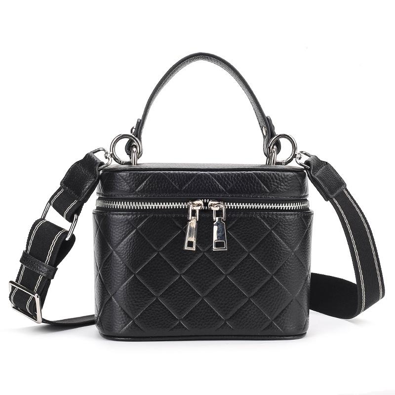 Sac pour femme en cuir de vachette première couche à losanges, grande capacité, sac boîte de transport, sac bandoulière simple épaule