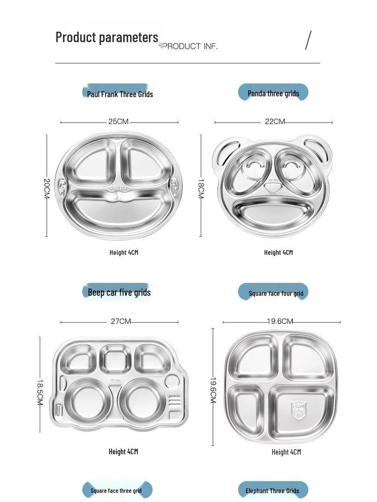304 Stainless Steel Cartoon Divided Plate for Kids – Perfect for Kindergarten and School Canteens