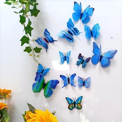 12 יחידות פרפרים מדבקות מדבקות קיר מדבקות על הקיר קישוטי בית שנה חדשה 3D פרפר PVC טפט לסלון