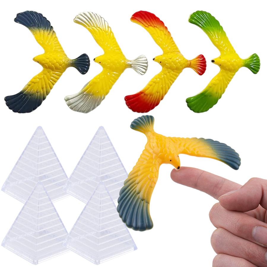 4pcs Balancing Eagle with Pyramid Stands Finger Balance Bird Creative Desktop Decorative Ornaments Novelty Trick Party Gifts