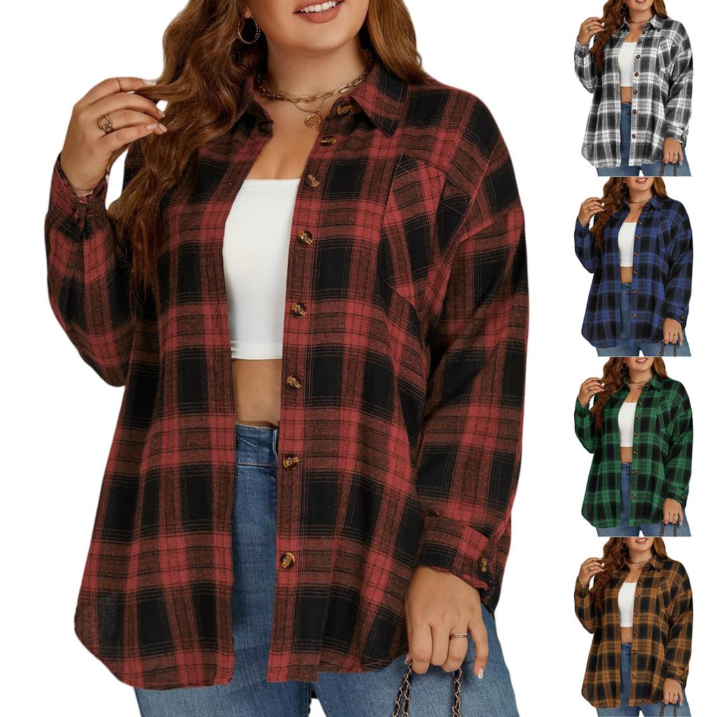 Women's Fashionable Casual Button-checked Long-sleeved, Versatile Formal Shirt Jacket