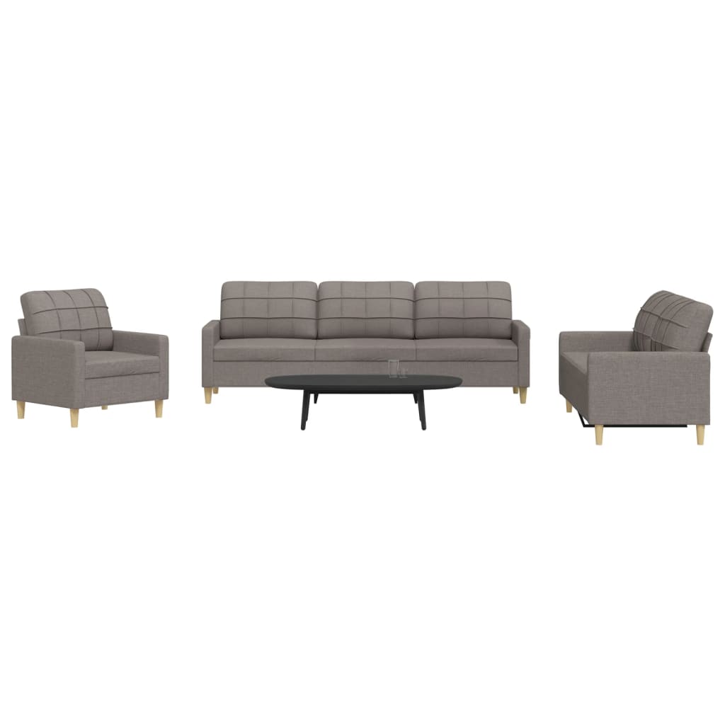 3 Piece Sofa Set Taupe Fabric