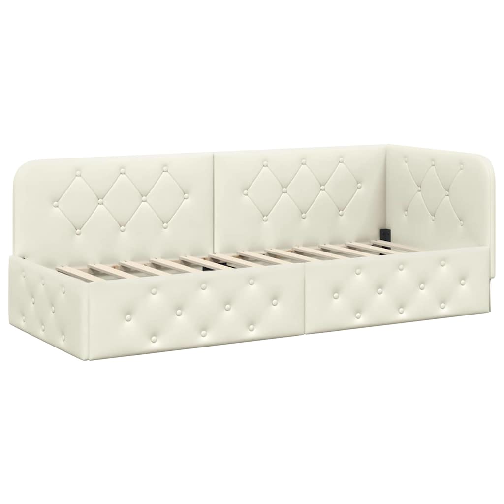 Corner Bed Frame Cream 80 X 200 Cm Velvet