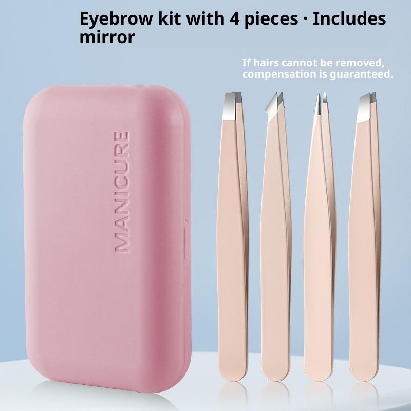 4 Pcs Stainless Steel Eyebrow Clip Tweezers Set Eyebrow Tweezers Eyebrow Trimming Set Beauty And Grooming Tools With Mirror Case as the picture