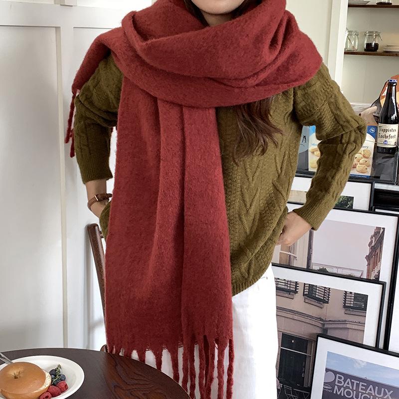 

2025 Solid Color Thick Cashmere Winter Warm Women Scarf Large Blanket Pashmina Shawl Wraps Bufanda Female Tassel Foulard 40x200cm