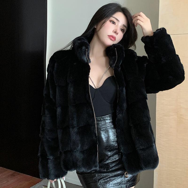 France Elegant Fur Warm Short Coat Women Winter Fleece Vintage Stand Collar Wool Jacket Korean Fashion Designer Clothes 2024 New